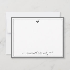 Trendig Girly Chic Silver Grått Heart - eget namn Anteckningskort