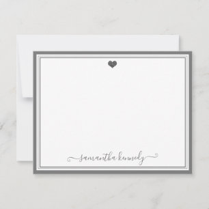 Trendig Girly Chic Silver Grått Heart - eget namn Anteckningskort