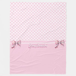 Trendig Girly Rosa Play Checkerboard Mönster & Bow Fleecefilt
