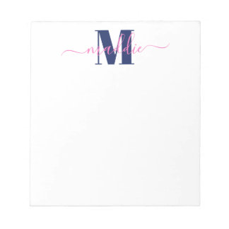 Trendig Girly Script Monogram, Blue och Rosa Anteckningsblock