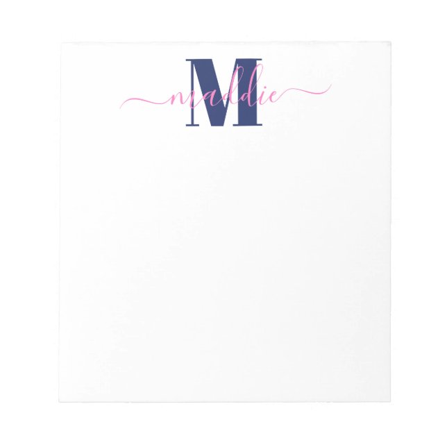 Trendig Girly Script Monogram, Blue och Rosa Anteckningsblock (Framsida)