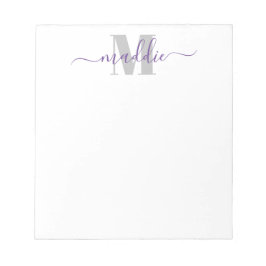 Trendig Girly Script Monogram, Lila och Grått Anteckningsblock