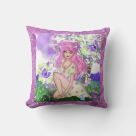 Trendig Girly Young med Lila Butterflies Flowers Kudde
