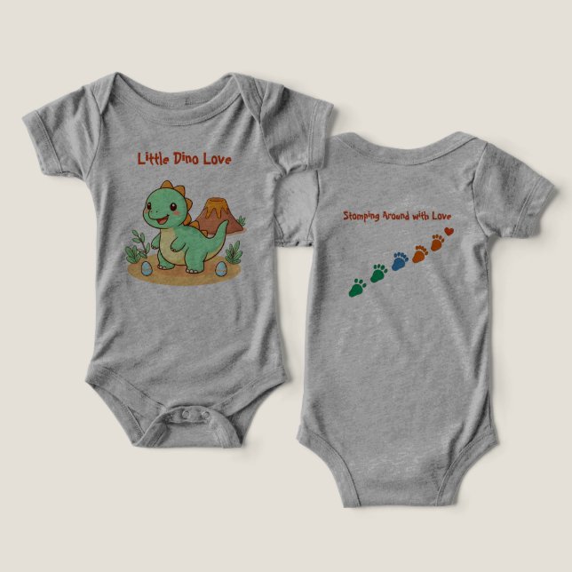 Trendig Glad Dino Barn T-shirt (Design fram och bak)