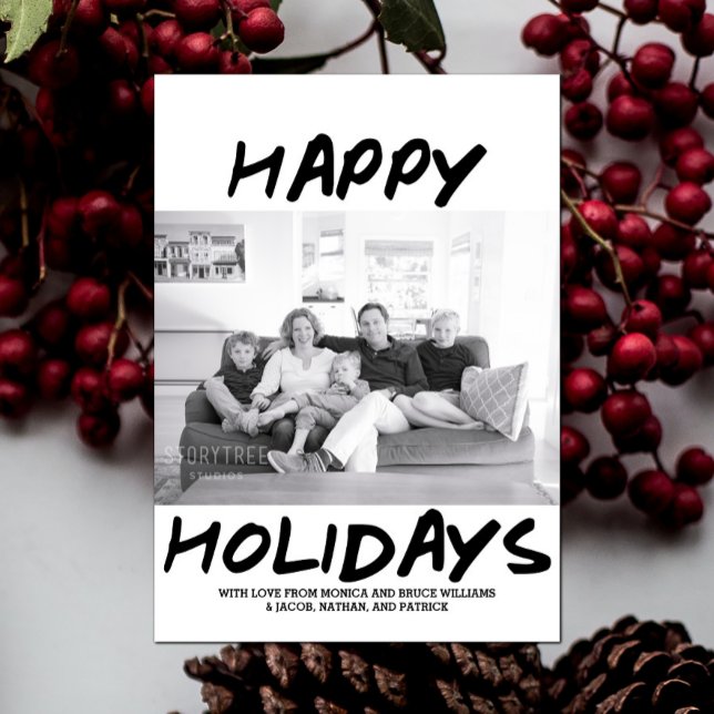 Trendig Glad helg-fotokort | Svart Julkort (Black Trendy Happy Holidays Photo Card)