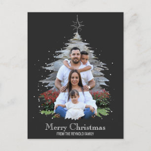 Trendig Glad Jul Träd Siluett Foto Grå Helg Vykort