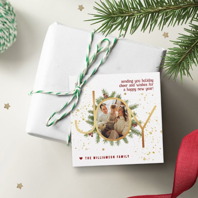 Trendig glädje Tallkvistar Krans Jul Foto Gåvor Etiketter (Skapare uppladdad)