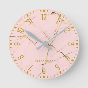 Trendig Glam Faux Ro Guld Se Marble Round Clock Rund Klocka