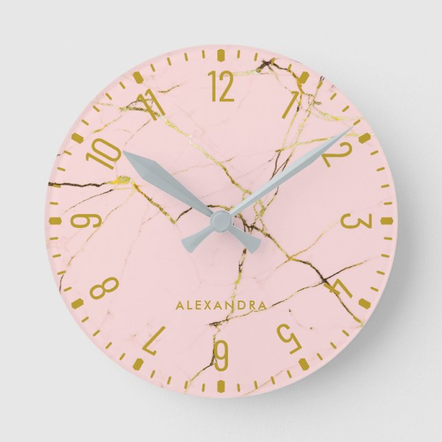Trendig Glam Faux Ro Guld Se Marble Round Clock Rund Klocka (Framsida)