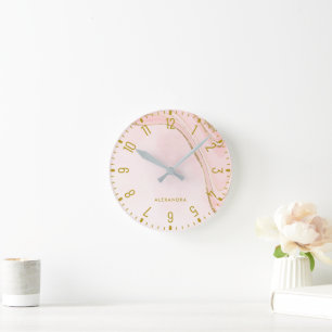 Trendig Glam Faux Ro Guld Se Marble Round Clock Rund Klocka