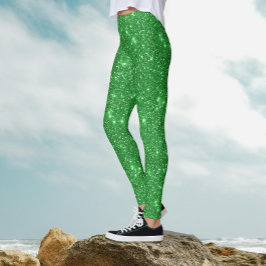 Trendig Glam Irisk Grön Glitter Glans Leggings
