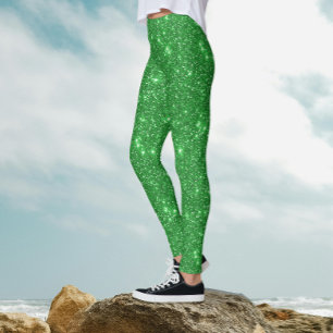 Trendig Glam Irisk Grön Glitter Glans Leggings