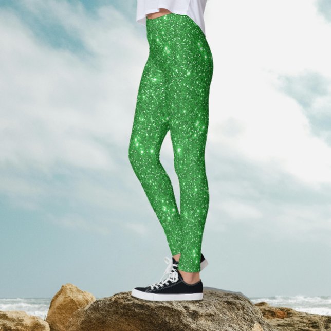 Trendig Glam Irisk Grön Glitter Glans Leggings (Skapare uppladdad)