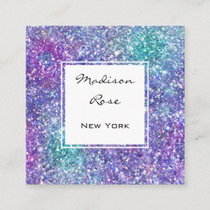 Trendig Glam Lila, Blue & Grönt Glitter Sparkles Fyrkantigt Visitkort
