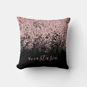 Trendig Glam Rosa Rosa Guld Glittrig Script Kudde