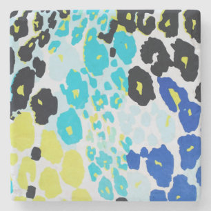 Trendig Glam Vibrant Aqua Blue Lime Leopard Skriv Stenunderlägg