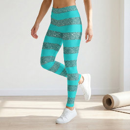 Trendig Glamoral Chic Luxury Faux Glitter Stripe Leggings