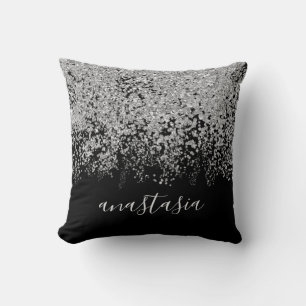 Trendig Glamous Silver Glittery Sparkling Script Kudde
