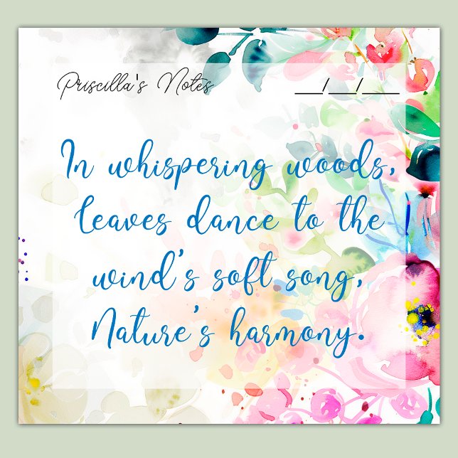 Trendig Glatta vattenfärgsblommor 3 tum x 3 tum Post-it Block (Skapare uppladdad)