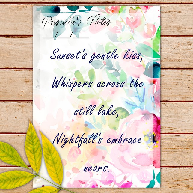 Trendig Glatta vattenfärgsblommor 4 tum x 6 tum Post-it Block (Skapare uppladdad)