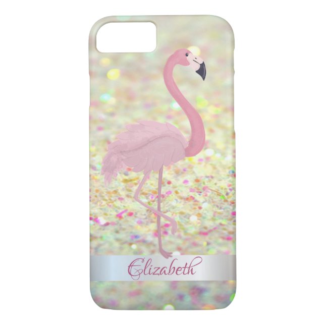 Trendig Glitter Bokeh Rosa Flamingo-Personlig Case-Mate iPhone Skal (Baksida)