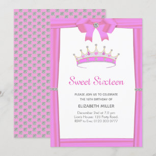 Trendig glitter diamant krona Sweet Sixteen Inbjudningar