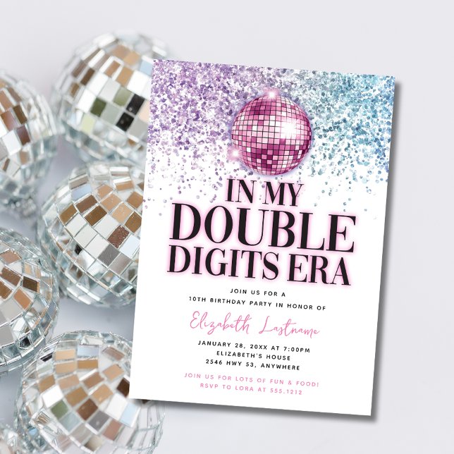 Trendig Glitter Disco Dubbla Digits Era Birthday Inbjudningar (Skapare uppladdad)