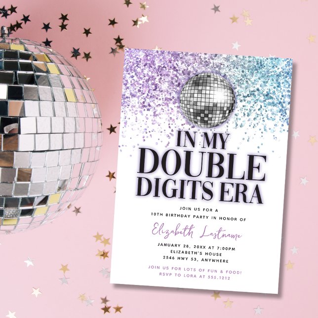 Trendig Glitter Disco Dubbla Siffror Era Födelseda Inbjudningar (Skapare uppladdad)