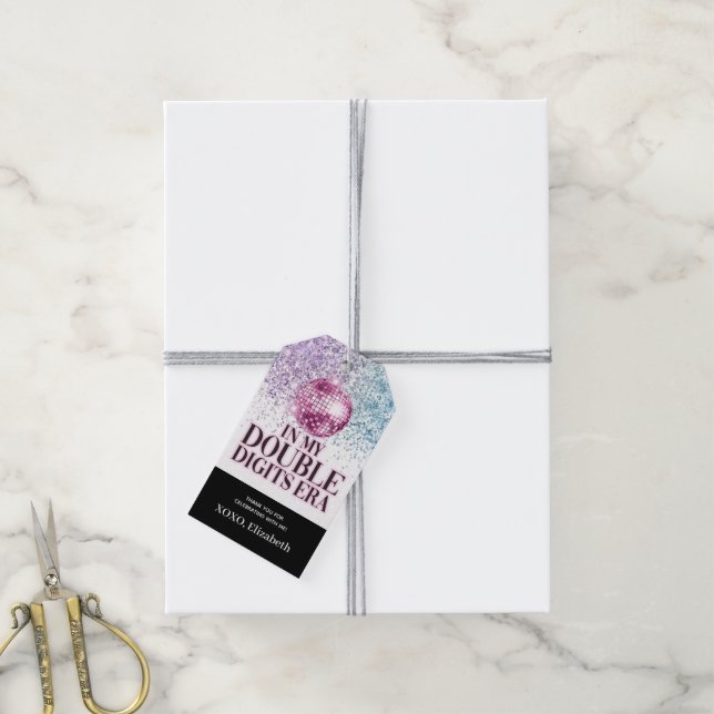 Trendig Glitter Disco Dubbla Siffror Era-papper Presentetikett (Med Snöre)