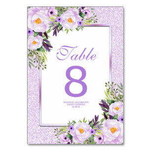 Trendig Glitter Lila Blommigt Sweet 16 Bordsnummer