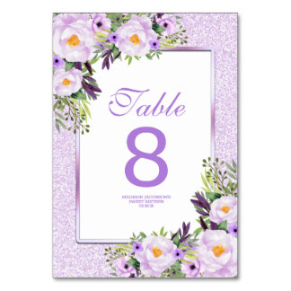 Trendig Glitter Lila Blommigt Sweet 16 Bordsnummer