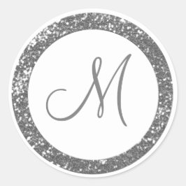 Trendig Glitter Monogram-stift:Silver Grått Runt Klistermärke