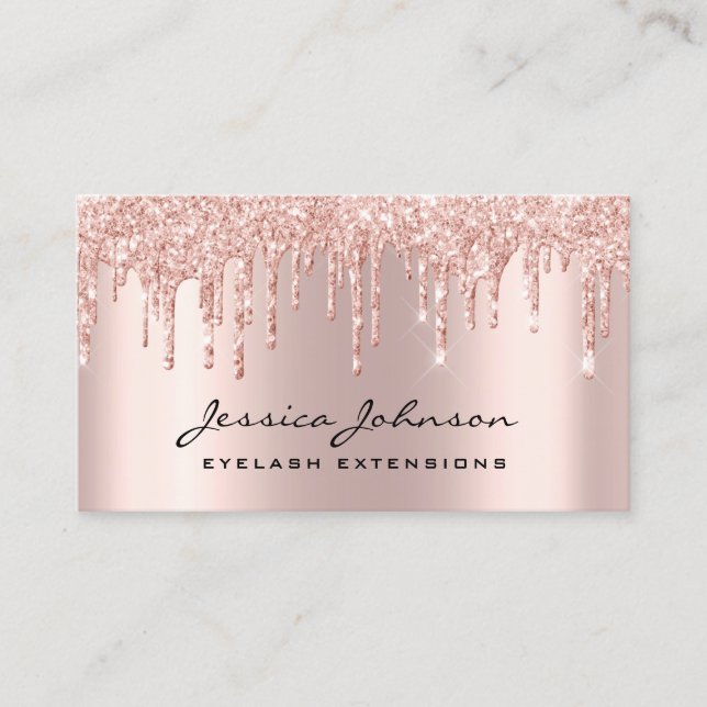 Trendig Glitter Ro guld droppar Lash marble Visitkort (Framsida)