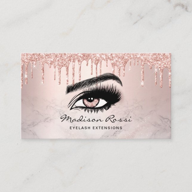 Trendig Glitter Ro guld droppar Lash marble Visitkort (Framsida)