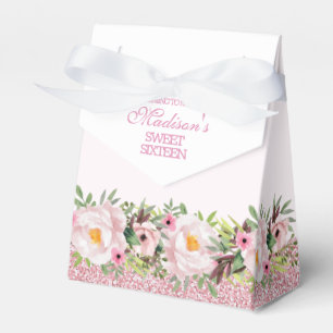 Trendig Glitter Rosa Blommigt Sweet 16 Presentaskar