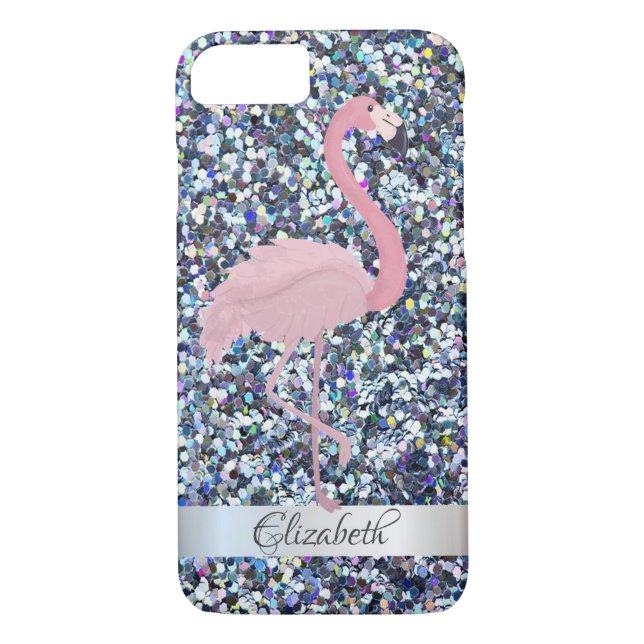 Trendig Glitter Rosa Flamingo-Personlig Case-Mate iPhone Skal (Baksida)