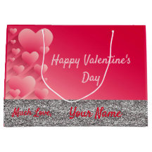 Trendig Glitter Rosa Hearts Valentine Namn Gift Ba