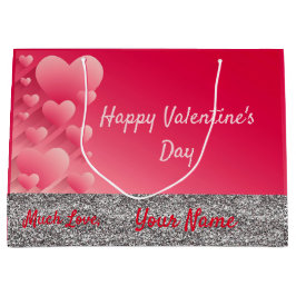 Trendig Glitter Rosa Hearts Valentine Namn Gift Ba