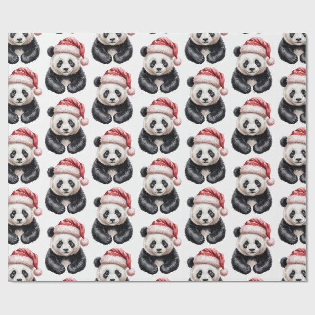 Trendig God jul Cute Panda Bear Mönster Presentpapper (Platt)