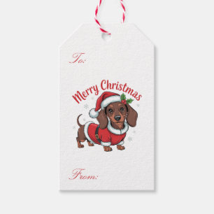 Trendig God Jul Dachshund i tomteluva Presentetikett