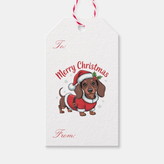 Trendig God Jul Dachshund i tomteluva      Presentetikett (Framsidan)