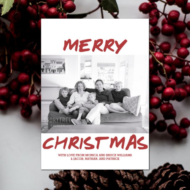 Trendig God jul-fotokort | Burgundy Julkort (Burgundy Trendy Merry Christmas Photo Card)