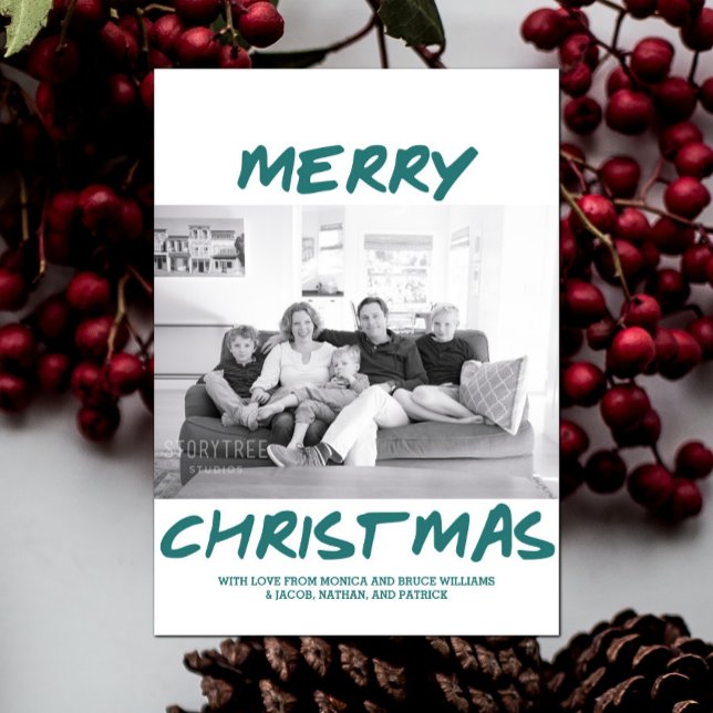 Trendig God jul-fotokort | Teal Julkort (Teal Trendy Merry Christmas Photo Card)
