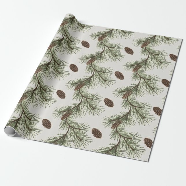 Trendig God Jul Tallkottar och Grenar     Presentpapper (Utrullad)