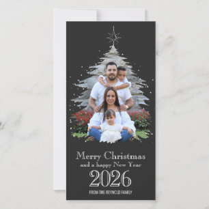 Trendig God jul Träd Shape 2023 Photo Grått