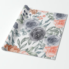 trendig grå blommig presentpapper