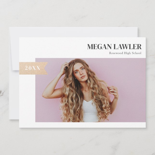 Trendig Grad-annons-fotokort - Faux Guld Inbjudningar (Framsida)