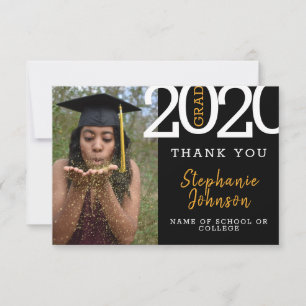 Trendig Grad Black Guld Photo Namn År Studenten Tack Kort