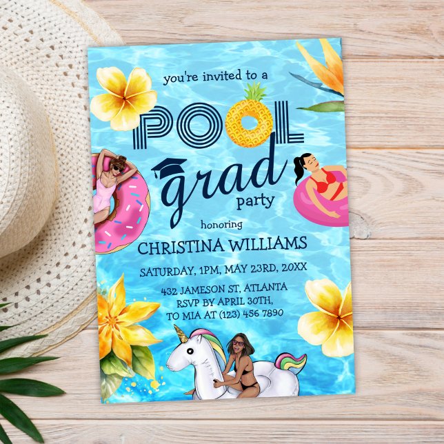 Trendig Grad Party High School Studenten Inbjudningar (Trendy Pool Grad Party High School Graduation Invitation)
