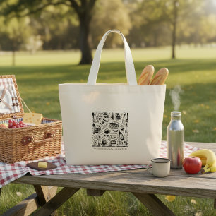Trendig grafisk tryckt svart och vit shoppingbag jumbo tygkasse